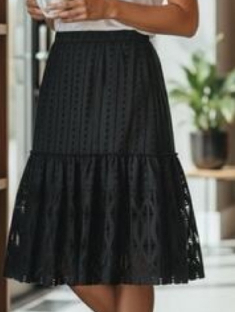 Moulinette Soeurs Black Eyelet LACE Mermaid-style Skirt, Business-casual, Sz: SM